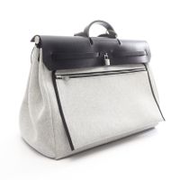 【二手】Hermes 爱马仕 波士顿包 Herbag Zip 50 Retourne Cabin 2WAY 米色/黑色/铂金灰 帆布/皮革 Herbag Zip 50 Retourne Cabin 斑点狗纹
