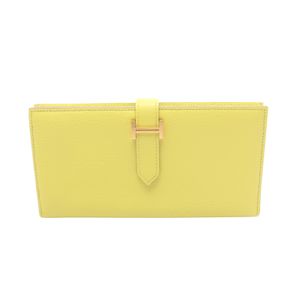 [Used] Hermes HERMES Bi-fold Long Wallet Bearn Soufflet Lime Lime Other Bearn Soufflet Lime Ladies Used A