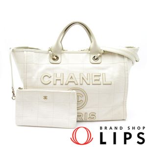 Chanel 샤넬 도빌 라인 토트백 GM A66941 캔버스/카프스킨 여성용 토트백
 화이트【중고】