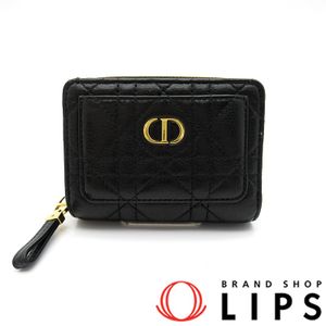 Dior Calo Acacia Wallet S5240UWHC_M900 Cannage Calf Leather Women's Black [Used]