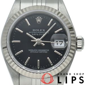 勞力士 Datejust 女士腕錶 79174(K)，附錶盒、保固卡，K18白金/不鏽鋼材質，黑色錶殼，拋光處理，2001 年款，成色極佳 [二手]