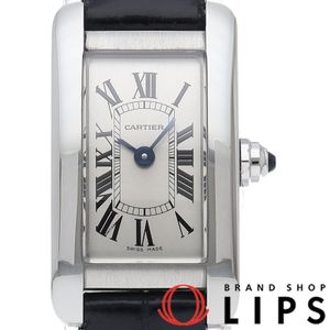 Cartier 탱크 아메리칸 미니 워치 일본 한정판 Mini Tank American WSTA0032 박스 보증서 포함 SS/가죽 여성용 시계 실버 폴리싱 완료 최상급 컨디션 【중고】