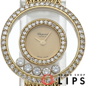 ショパール ハッピーダイヤモンド ウォッチ ダイヤベゼル 5Pダイヤ Happy Diamond 20/4355 保証書 K18YG レディース時計 シャンパンカラー 仕上げ済 美品 【中古】