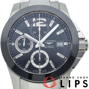 ロンジン コンクエスト クロノグラフ ウォッチ 41mm Conquest  Chronograph L3.661.4/L3.661.4.56.6 箱 保証書 SS メンズ時計 ブラック 仕上げ済 美品 【中古】
