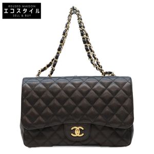 ชาแนล 13番 A28600 สีดำ หนังคาเวียร์ อะไหล่ทอง กระเป๋าสะพายไหล่ Single Jumbo Matelasse 30 【สินค้ามือสอง】
