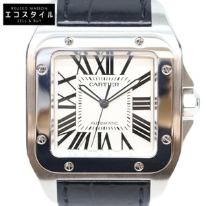 นาฬิกา Cartier W20073X8 Santos 100 LM ระบบอัตโนมัติ ตัวเรือนสแตนเลส สายหนังจระเข้ (สินค้ามือสอง)