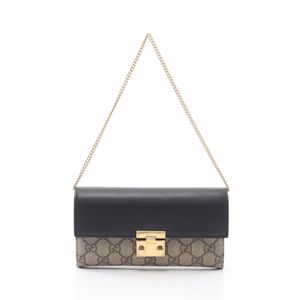 【二手】Gucci GG Supreme 鏈條錢包 453506 黑色/米色 PVC塗層帆布皮革鏈條錢包 女士款