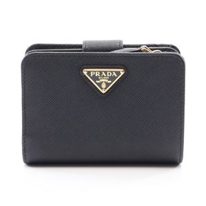 [Used] Prada PRADA Bi-fold Wallet SAFFIANO TRIANGOLO 1ML018 Black Saffiano Leather Triangle Logo Bi-fold Wallet Women's Used A