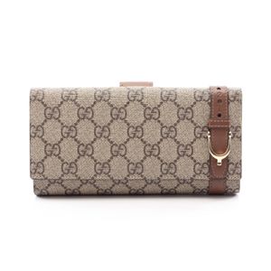 【二手】Gucci GUCCI 雙折長版皮夾 GG Supreme 309754 米色/ブラウン皮革 雙按扣長皮夾 女士二手 A
