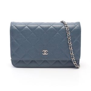 [중고] Chanel 샤넬 숄더백 마틀라세 A33814 블루 그레이 캐비어 스킨(그레인드 카프) 마틀라세 체인 월렛 여성용 Used B