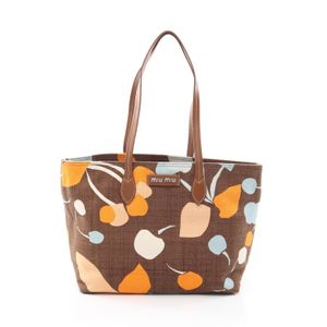 [Used] Miu Miu Tote Bag TESSUTO PRINT Braun/Multi Canvas Leather Tote Bag Women's Used A