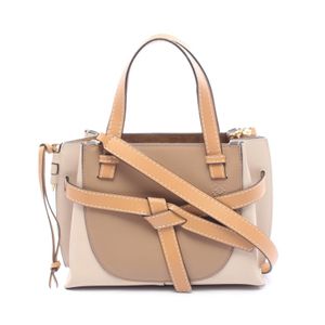 【二手】 LOEWE GateTOP迷你包，兩用款，321.12.Z99 ，ブラウン/米色皮革，女士 GateTOP迷你包
