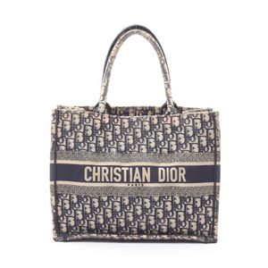 [Used] Dior Book Tote Medium Oblique Canvas Tote Bag in Ivory/Navy/Pink