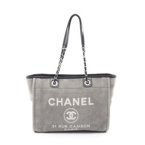 [Used] Chanel CHANEL Tote Bag Deauville A67001 Gray/White/Black Canvas Deauville 2-way Chain Tote MM Women's Used B