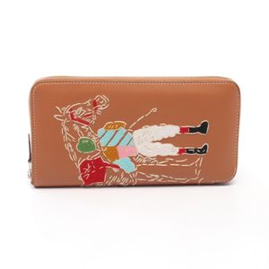 [중고] Hermes 에르메스 아자프 롱 클래식 자수 라운드 장지갑 골드 여성용 Used A