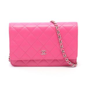 [Used] Chanel CHANEL Shoulder Bag Matelassé A33814 Pink Caviar Skin (Grained Calf) Matelassé Chain Wallet Women's Used A