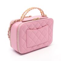 【มือสอง】 ชาแนล CHANEL กระเป๋าสะพายไหล่ Matelassé Vanity Bag AS3221 สีชมพู หนังคาเวียร์ (Grained Calfskin) กระเป๋าสะพายโซ่ 2way