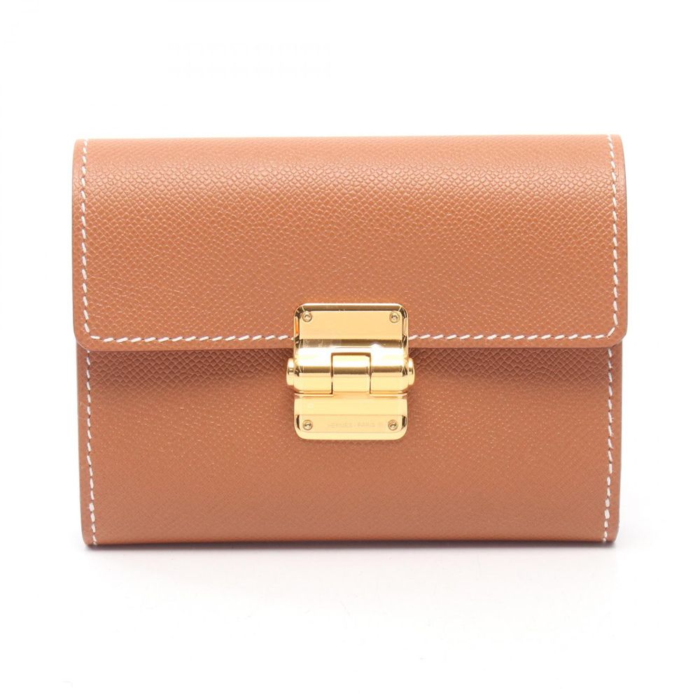 [Used] Hermes Charniere Compact Tri-fold Wallet, Gold, Gold, Other, Charniere Compact Gold, Women's, Unused
