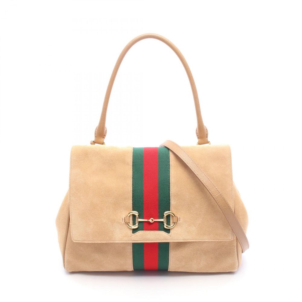 [Used] Gucci Paparazzo Medium top Handle Bag 2WAY 875018 Beige/Green/ RED Suede Leather Paparazzo Medium top Handle Bag