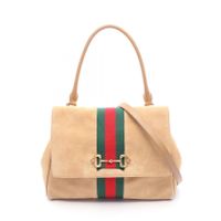 [Used] Gucci Paparazzo Medium top Handle Bag 2WAY 875018 Beige/Green/ RED Suede Leather Paparazzo Medium top Handle Bag