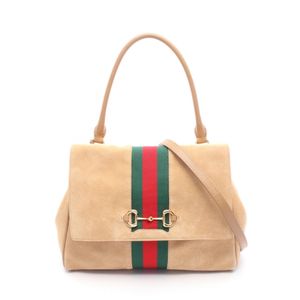 [Used] Gucci Paparazzo Medium top Handle Bag 2WAY 875018 Beige/Green/ RED Suede Leather Paparazzo Medium top Handle Bag