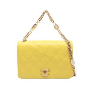 [Pre-owned] Chanel CHANEL Shoulder Bag Matelassé Full Flap Small Yellow Lambskin (Sheepskin) Matelassé Full Flap Small Chain Shoulder