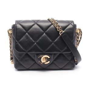 [Pre-owned] Chanel Matelassé Small Flap Shoulder Bag, Black Lambskin (Sheepskin Leather), Chain Shoulder Bag