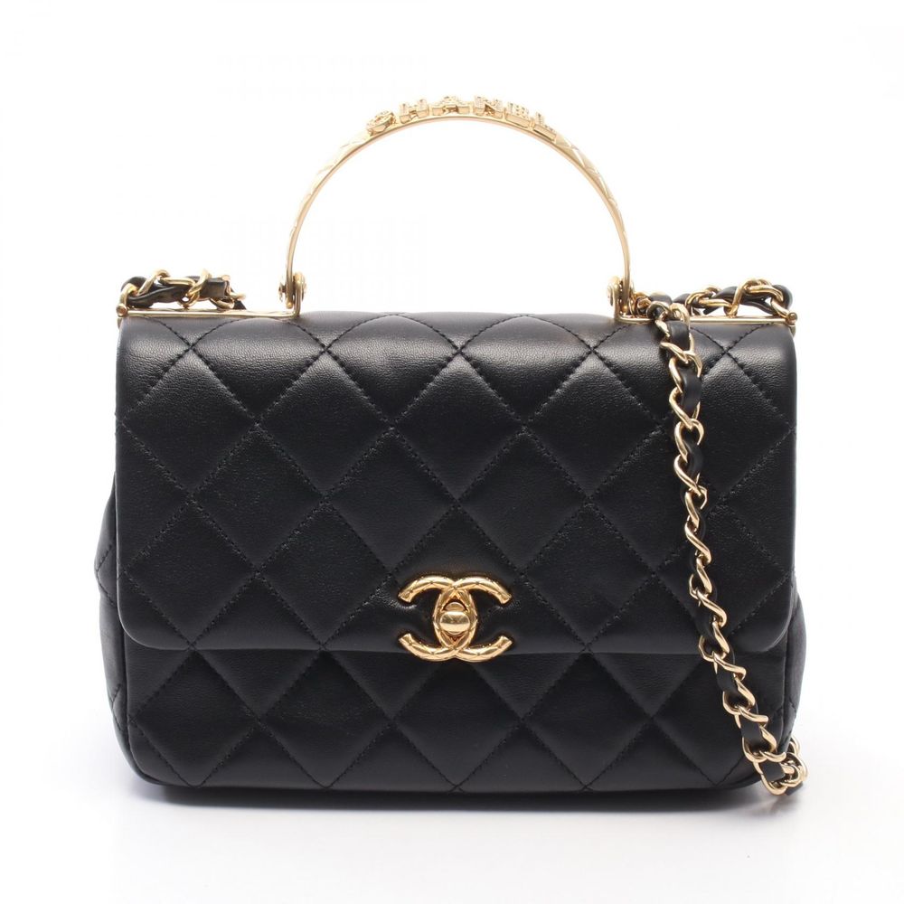 [Pre-owned] Chanel CHANEL Shoulder Bag top Handle Matelassé 2WAY AS4605 Black Lambskin (Sheepskin) Matelassé top Handle 2-way Chain Shoulder Bag