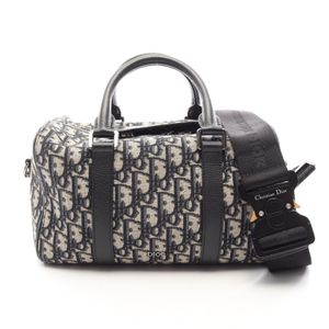 【二手】Dior LINGOT26 手提包，Oblique 斜背包，兩用款，象牙白/海軍藍/黑色帆布皮革，女士款，二手 A