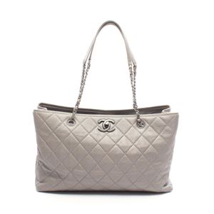 [Pre-owned] Chanel Matelassé Chain Tote Bag, Antique Silver Hardware, Silver Gray, Caviar Skin (Grained Calfskin)