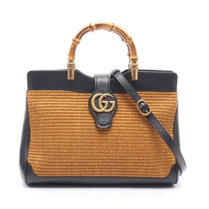 【二手】Gucci GG Marmont竹節手提包，日本限量版，兩用款，655657ブラウン/海軍藍皮革，GG Marmont竹節手柄，女士兩用托特包