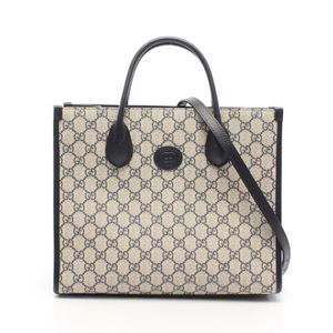 [Used] Gucci GG Supreme 2-Way Tote Bag 659983 Navy/Ivory PVC Coated Canvas Leather GG Small 2-Way Tote Bag Women's Used A