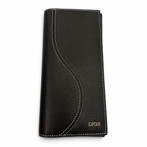 최상급 컨디션▼DIOR 디올 옴므 2ADBC330YKK Saddle 새들 레더 로고 장식 롱 월렛 이단 장지갑 블랙 이탈리아제 남성용 박스·더스트백 포함