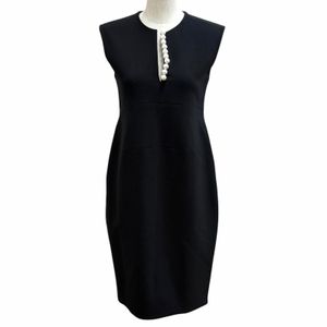 최상급 컨디션★YOKO CHAN 요코찬 YED-117-010 에코펄 장식 슬리브리스 원피스 블랙 36 일본제 정품 여성용