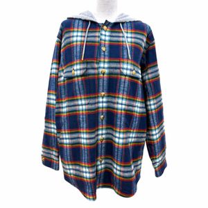 極美品☆CELINE セリーヌ 2W16B029X コットン100％ トリオンフボタン チェック柄 裏地キルティング オーバーシャツ 中綿入り ジャケット ブルー系 34 正規品 イタリア製 レディース