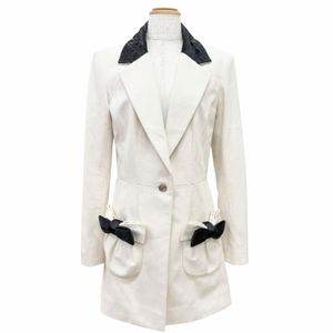 Mint condition △CHANEL P70569V62000 100% Cotton, Silk Lining, Coco Button, Matelassé RIBON Long Tailored Jacket, Ivory/Black, Size 36, Made in France, Women's