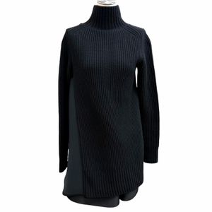최상급 컨디션★sacai 23-06923 울 100% 배색 디자인 하이넥 긴팔 니트 원피스 블랙 2 정품 여성용