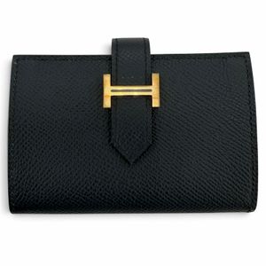 Unused ☆ HERMES Bearn Mini Veau Epsom Blue Indigo Gold Hardware Bi-fold Wallet U Stamp Made in France Women's with Box