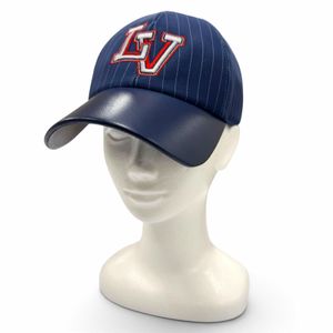 Excellent condition ▼ LOUIS VUITTON M7007L LV Varsity Leather Stripe Baseball Cap Navy Made in Italy Men's