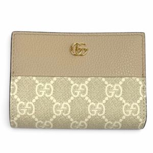 Unused ★ GUCCI 841360 Double G Color Small Wallet GG Supreme Leather Bi-fold Wallet Beige Made in Italy Women's Comes with Box and Dust Bag