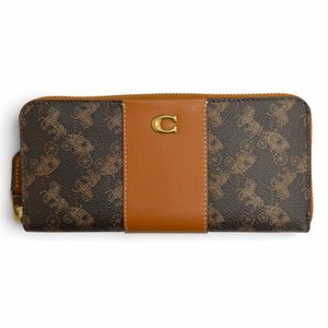 成色極佳 △ COACH CAN81 Essential Slim 風琴式拉鍊錢包，精製小牛皮，馬車印花，圓形拉鍊長款錢包，ブラウン，女士款
