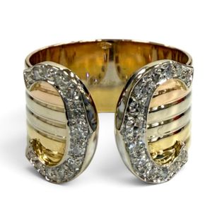Mint Condition ★ Cartier 750 (YG PG WG) Diamond 2C Double C Large LM Three Color Ring, Yellow Gold, Pink Gold, White Gold, Size 54 (equivalent to JP size 14), Weight 5.88g, Women's