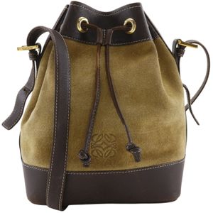 LOEWE 아나그램 숄더백 드로스트링 스웨이드 x 가죽 베이지 여성용 [중고]