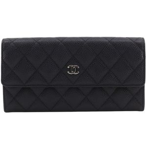 シャネル CHANEL ココマーク マトラッセ 長財布 A50096 キャビアスキン 黒 スナップボタン COCO Mark Matelasse レディース【中古】
