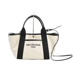 [Used] BALENCIAGA Biarritz Tote Bag Small 805118 Canvas White/Black