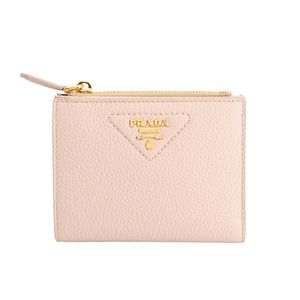 [Used] Prada Bi-fold Wallet, Vitello Daino Leather Mini Wallet, 1ML050, Embossed Leather, Pink Beige