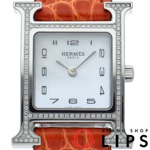 Hermes H-Watch Diamond Bezel Shell H Watch HH1.235 Box Warranty Stainless Steel/Leather Ladies Watch White Shell Polished Excellent Condition [Used]