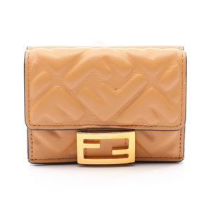 [Used] FENDI Baguette Tri-fold Wallet with FF Logo, 8M0395, Beige Leather, Women's, Used B
