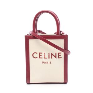 [Used] Celine CELINE Handbag Mini Vertical Cabas 2WAY Ivory/Bordeaux Canvas Leather Vertical Cabas Mini Women's Used B
