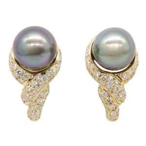 [Pre-owned] Aquascutum Earrings, Black Pearl and Diamond Earrings, 10.6mm/10.8mm, K18 (Yellow Gold) and K18WG (White Gold)